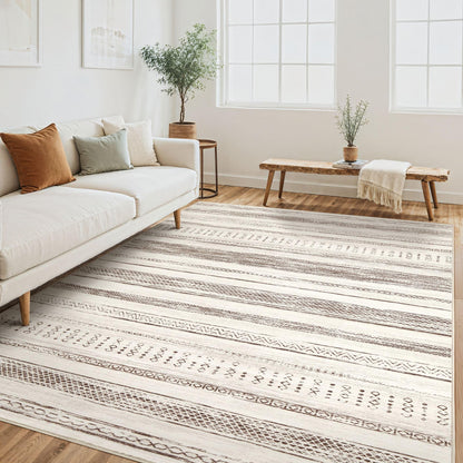 Tortania Area Rug Living Room Rugs - 5x7 Washable Large Soft Neutral Boho Moroccan Bohemian Farmhouse Rug Indoor Floor Carpet for Bedroom Under Dining Table Home Office Decor - Cream Brown