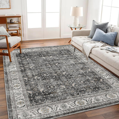 CHAMPLANT 6'x9' Washable Vintage Area Rug Boho Chic Medallion Distressed Design Non-Shedding Easy Care Ideal for High Traffic Areas in Living Room Bedroom Kitchen Office Large Carpet