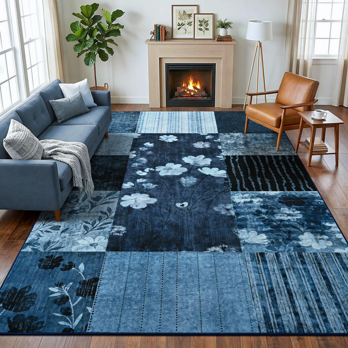 4'x6' Colorful Geometric Patchwork Floral Area Rug