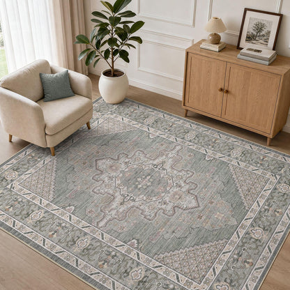 Tortania Area Rug 5x7 Living Room Rug Washable Soft Cream/Blue