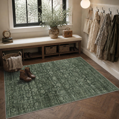 JOOJA 6x9 Brown Vintage Boho Washable Area Rug, Soft Low Pile Floor Carpet