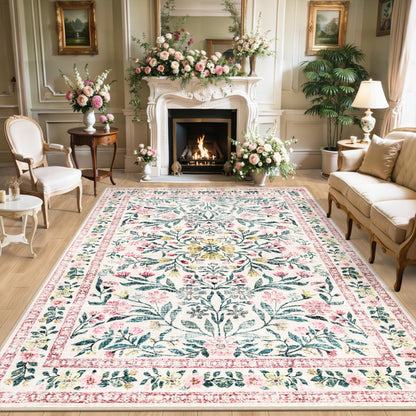 PLHXFR Area Rug Living Room: 5x7 Floral Washable Boho Carpet Dark Green