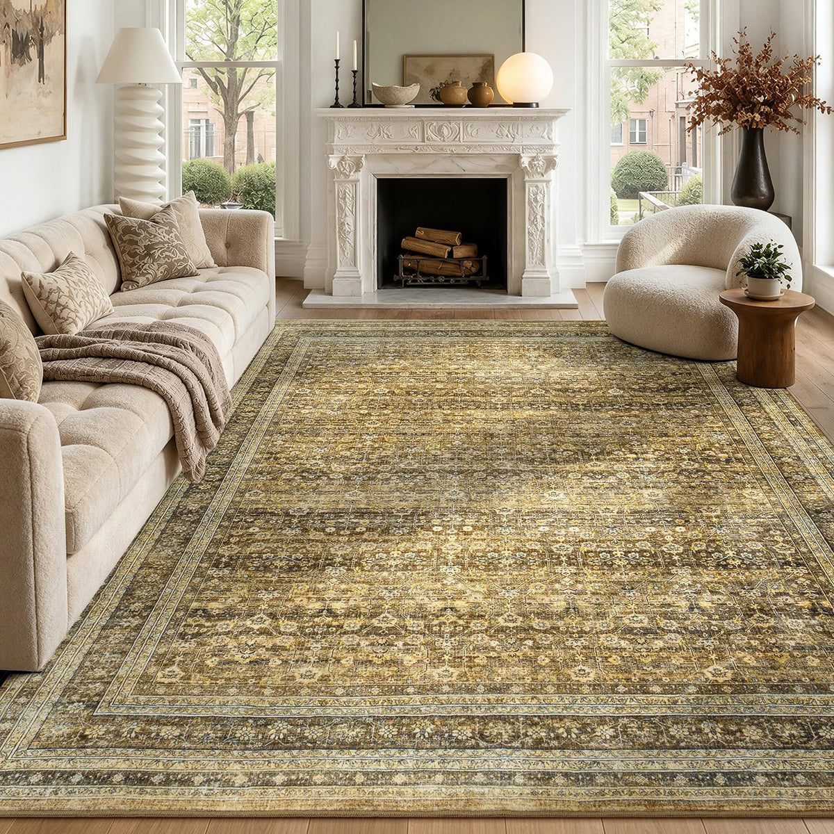 8x10 Area Rugs for Living Room Green Washable Non-Slip Large Carpet
