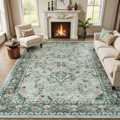 8x10 Area Rugs for Living Room Green Washable Non-Slip Large Carpet