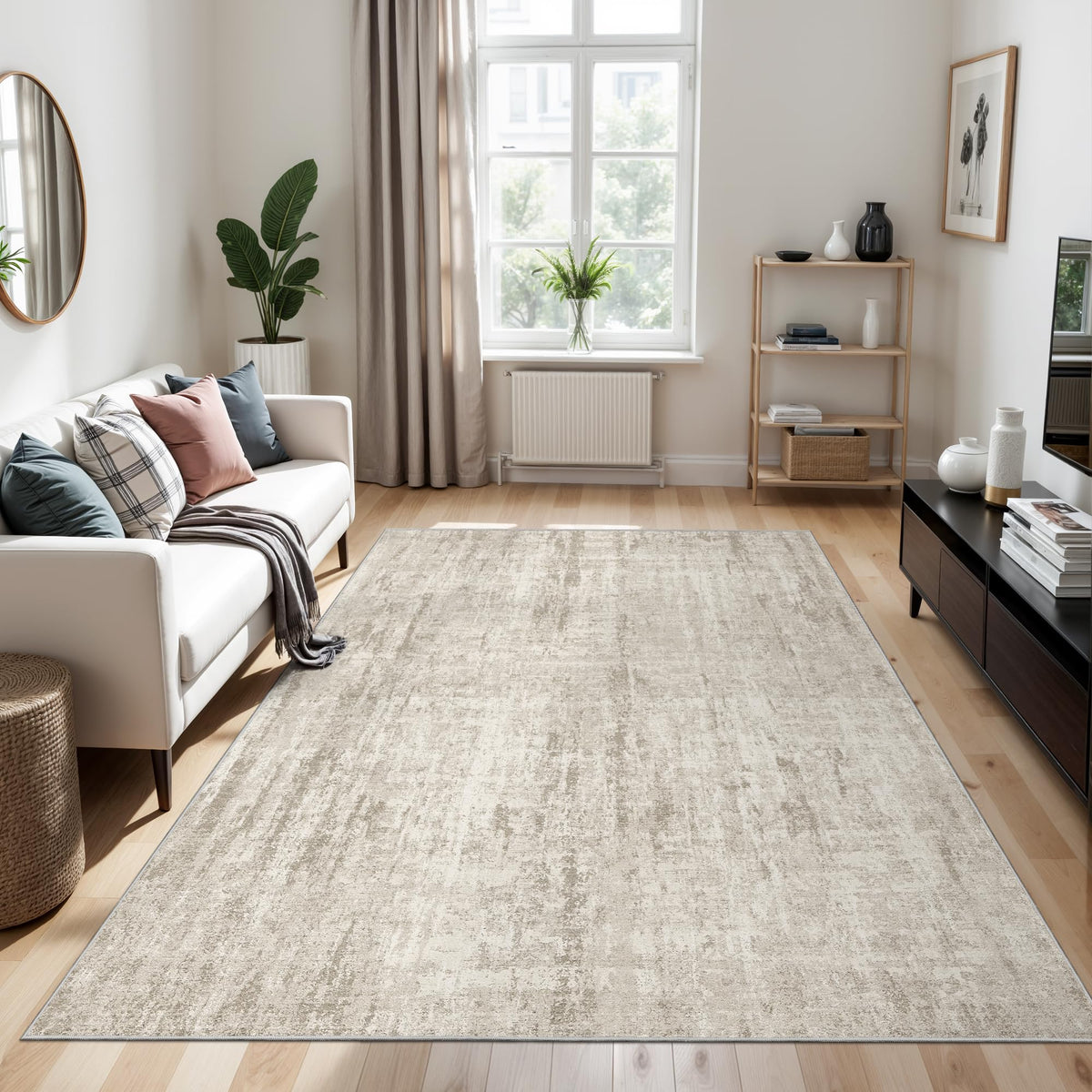 Valenrug Washable Rugs 5x7, Non Slip Large Area Rugs for Living Room, Beige