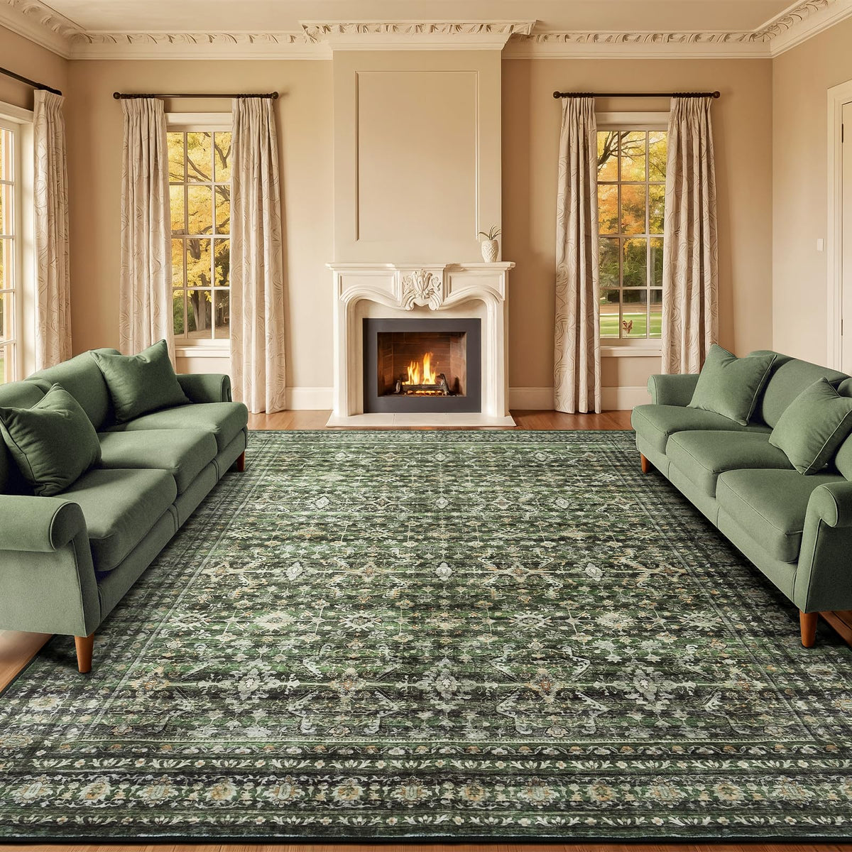 8x10 Area Rugs for Living Room Green Washable Non-Slip Large Carpet