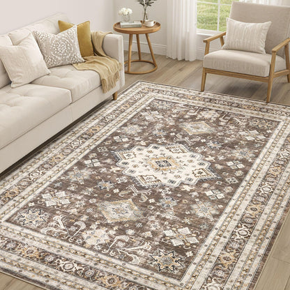 cotiled 5x7 Area Rug for Living Room, Washable, Traditional, Beige
