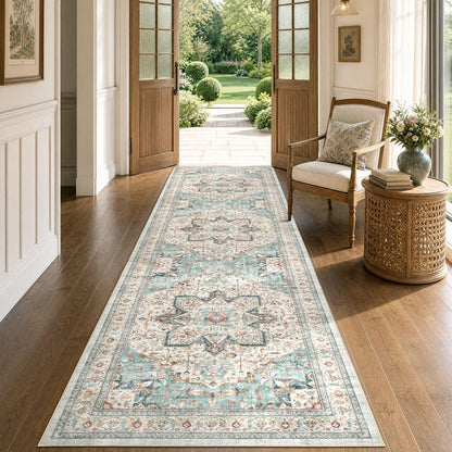 Tortania Area Rug 5x7 Living Room Rug Washable Soft Cream/Blue