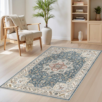 cotiled 5x7 Area Rug for Living Room, Washable, Traditional, Beige