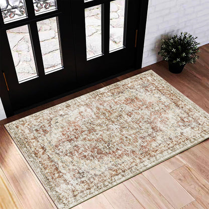 CHAMPLANT 6'x9' Washable Vintage Area Rug Boho Chic Medallion Distressed Design Non-Shedding Easy Care Ideal for High Traffic Areas in Living Room Bedroom Kitchen Office Large Carpet