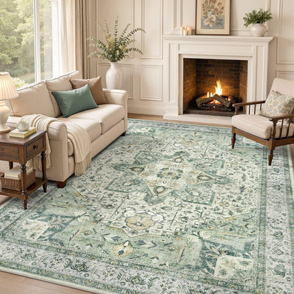 Tortania Area Rug 5x7 Living Room Rug Washable Soft Cream/Blue