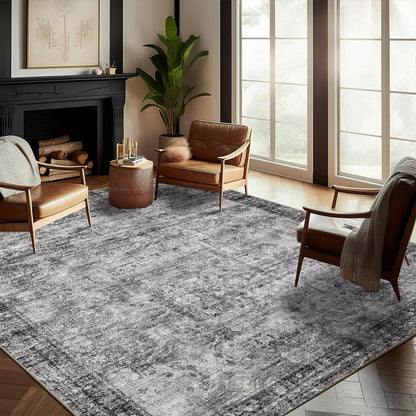 CHAMPLANT 6'x9' Washable Vintage Area Rug Boho Chic Medallion Distressed Design Non-Shedding Easy Care Ideal for High Traffic Areas in Living Room Bedroom Kitchen Office Large Carpet