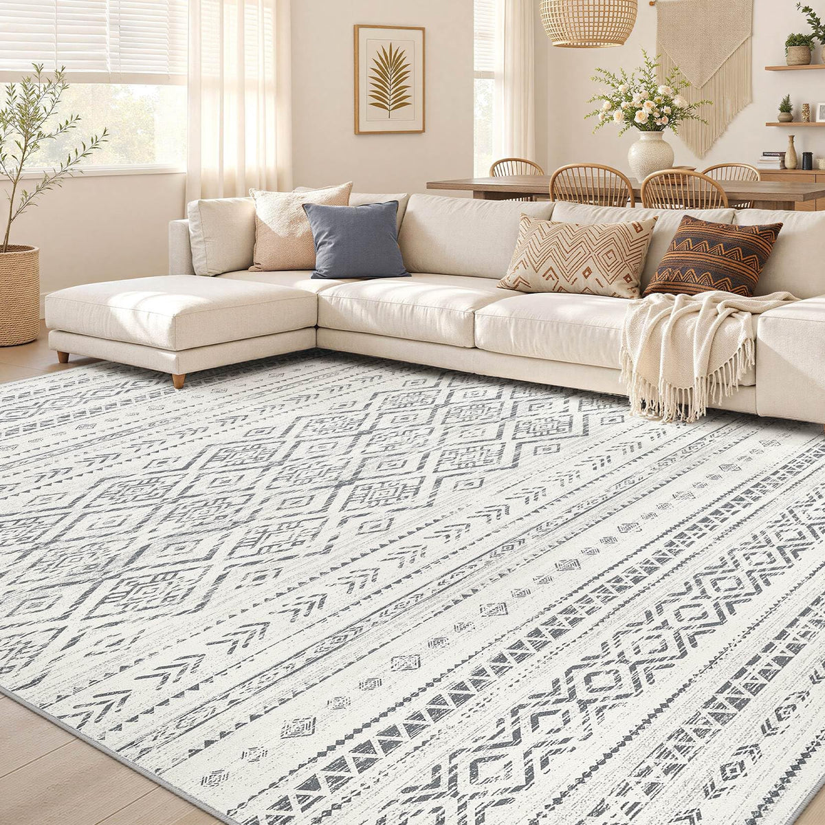 Nakagishi Boho 5x7 Area Rug Living Room Rugs Machine Washable Beige/Brown