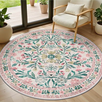 PLHXFR Area Rug Living Room: 5x7 Floral Washable Boho Carpet Dark Green