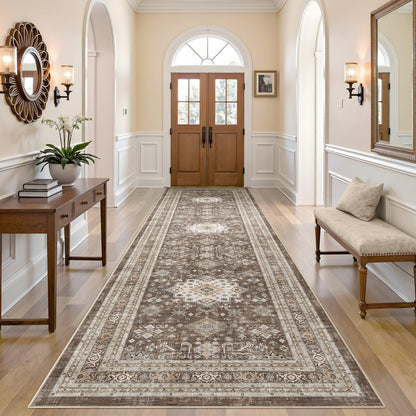 cotiled 5x7 Area Rug for Living Room, Washable, Traditional, Beige