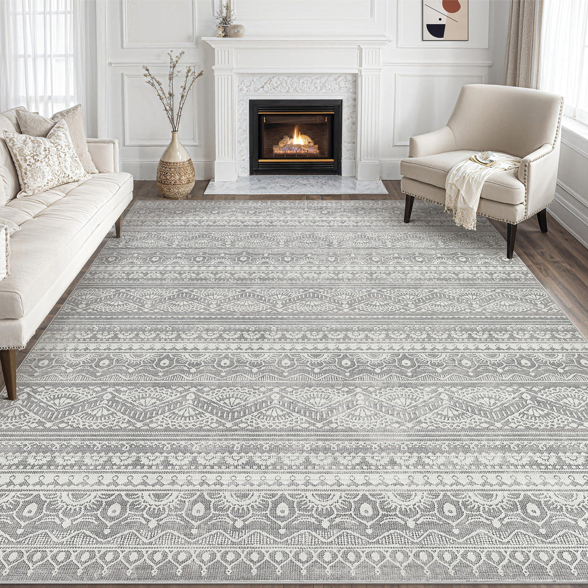 Tortania Area Rug Living Room Rugs - 5x7 Washable Large Soft Neutral Boho Moroccan Bohemian Farmhouse Rug Indoor Floor Carpet for Bedroom Under Dining Table Home Office Decor - Cream Brown