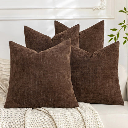 Set of 4 Soft Textured Throw Pillow Covers 18x18 Inch Cozy Decorative Farmhouse Cushion Cover Square Accent Pillow Cases for Bed Couch Sofa Living Room, Beige Taupe Brown