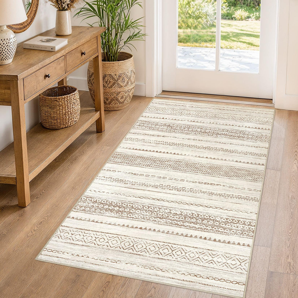 Nakagishi Boho 5x7 Area Rug Living Room Rugs Machine Washable Beige/Brown