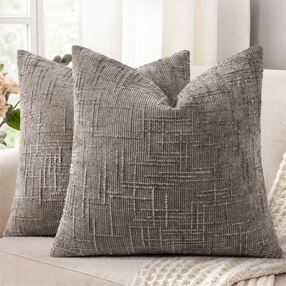 decorUhome Textured Chenille Throw Pillow Covers 18x18 Set of 2 Cream White