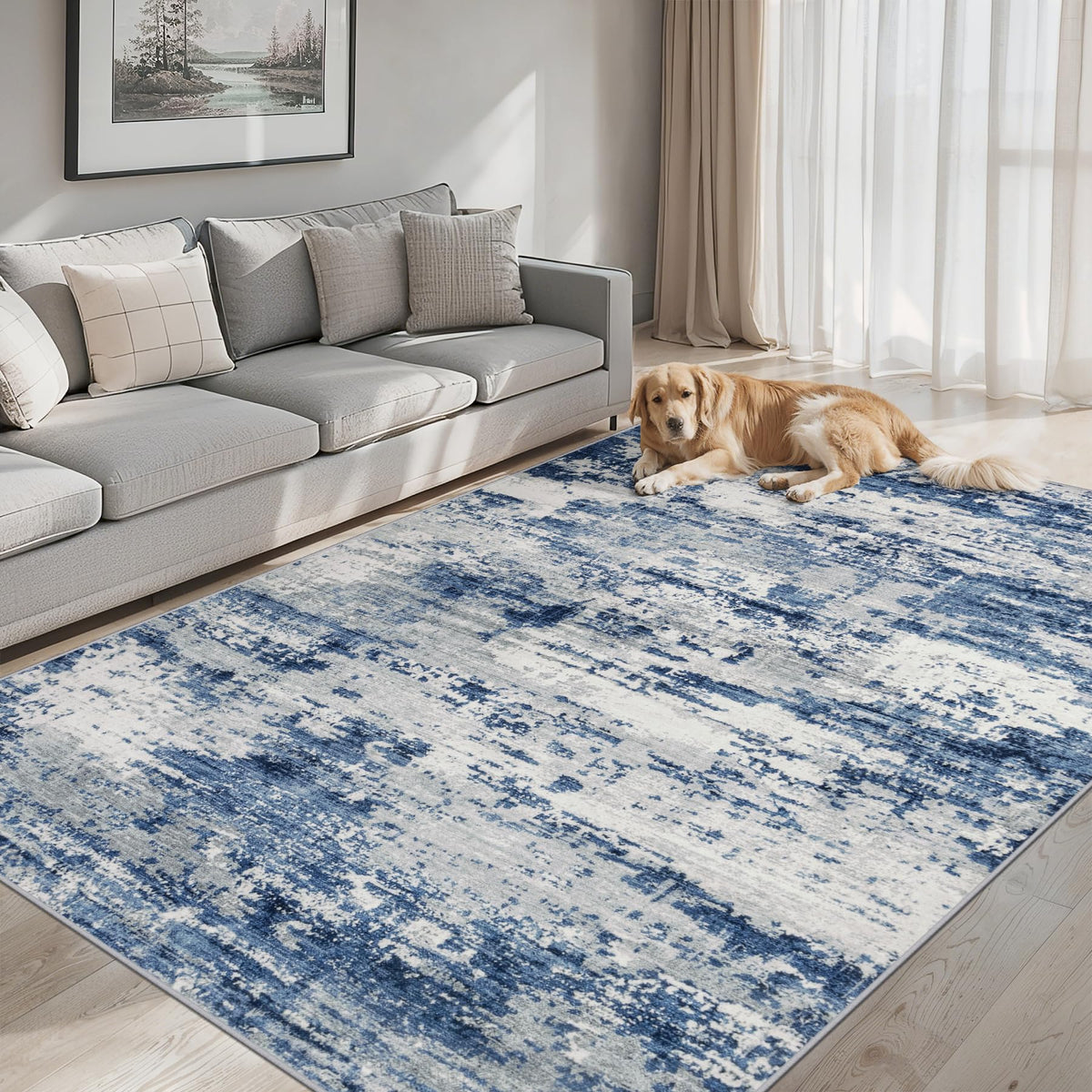 PLHXFR 6x9 Area Rug Living Room: Abstract Washable Carpet Brown Black