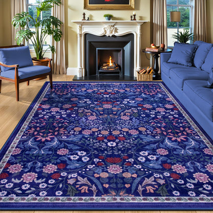 PLHXFR Area Rug Living Room: 5x7 Floral Washable Boho Carpet Dark Green