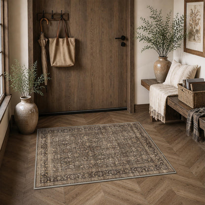 JOOJA 6x9 Brown Vintage Boho Washable Area Rug, Soft Low Pile Floor Carpet