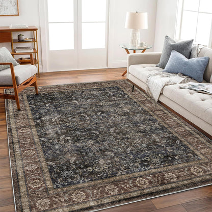 CHAMPLANT 6'x9' Washable Vintage Area Rug Boho Chic Medallion Distressed Design Non-Shedding Easy Care Ideal for High Traffic Areas in Living Room Bedroom Kitchen Office Large Carpet