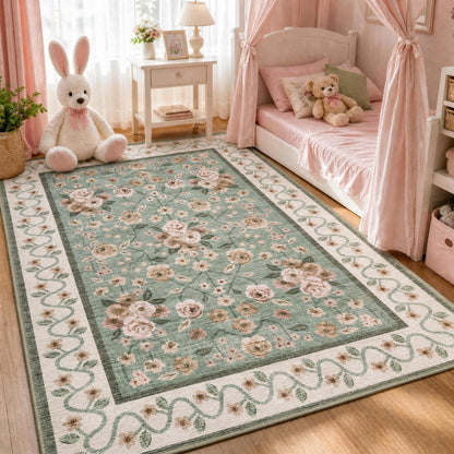 Garvee Beige Floral 5x7 Area Rug for Bedroom Living Room
