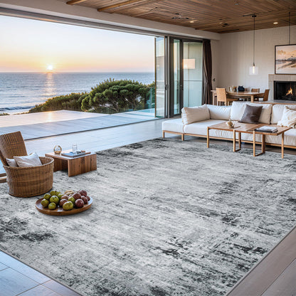 PLHXFR 6x9 Area Rug Living Room: Abstract Washable Carpet Brown Black