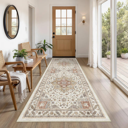 cotiled 5x7 Area Rug for Living Room, Washable, Traditional, Beige
