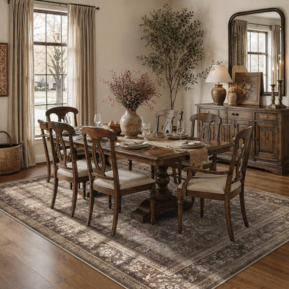JOOJA 6x9 Brown Vintage Boho Washable Area Rug, Soft Low Pile Floor Carpet