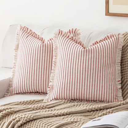 YEENAASY Throw Pillow Covers 18x18 Boho Striped Pillow Cases with Tassel