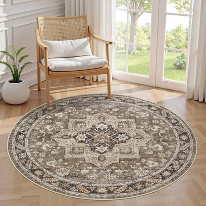 cotiled 5x7 Area Rug for Living Room, Washable, Traditional, Beige