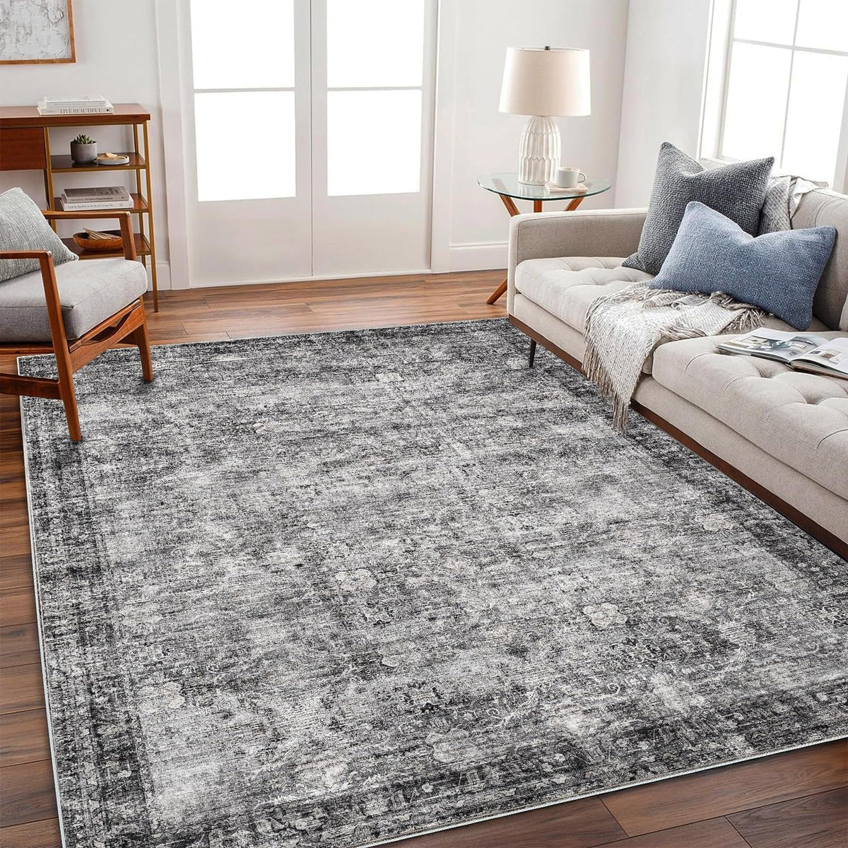 CHAMPLANT 6'x9' Washable Vintage Area Rug Boho Chic Medallion Distressed Design Non-Shedding Easy Care Ideal for High Traffic Areas in Living Room Bedroom Kitchen Office Large Carpet