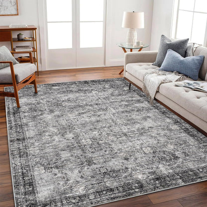 CHAMPLANT 6'x9' Washable Vintage Area Rug Boho Chic Medallion Distressed Design Non-Shedding Easy Care Ideal for High Traffic Areas in Living Room Bedroom Kitchen Office Large Carpet