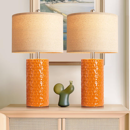 PARTPHONER 23" Modern Ceramic Table Lamp Set of 2, Table Lamps for Living Room, Rustic Farmhouse Bedside Lamps Nightstand lamp for Bedroom, White Desk Lamp for End Table Home Decor Beige
