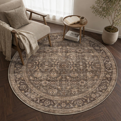 JOOJA 6x9 Brown Vintage Boho Washable Area Rug, Soft Low Pile Floor Carpet