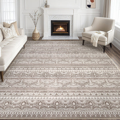 Tortania Area Rug Living Room Rugs - 5x7 Washable Large Soft Neutral Boho Moroccan Bohemian Farmhouse Rug Indoor Floor Carpet for Bedroom Under Dining Table Home Office Decor - Cream Brown