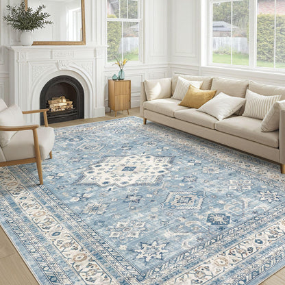 cotiled 5x7 Area Rug for Living Room, Washable, Traditional, Beige