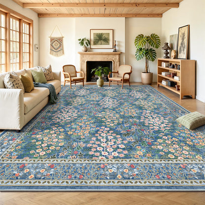 8x10 Area Rugs, Machine Washable Low Pile Floral Rugs for Living Room, Bedroom, Large Boho Area Rug with Non-Slip Backing for Dining Room(Beige Floral)