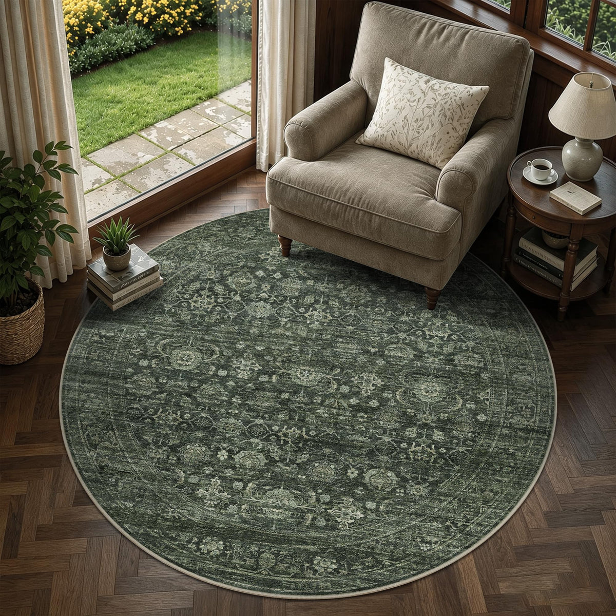 JOOJA 6x9 Brown Vintage Boho Washable Area Rug, Soft Low Pile Floor Carpet