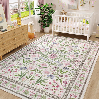 Amearea 6x9 Pink Rugs for Bedroom Girls, Floral Area Rugs for Living Room