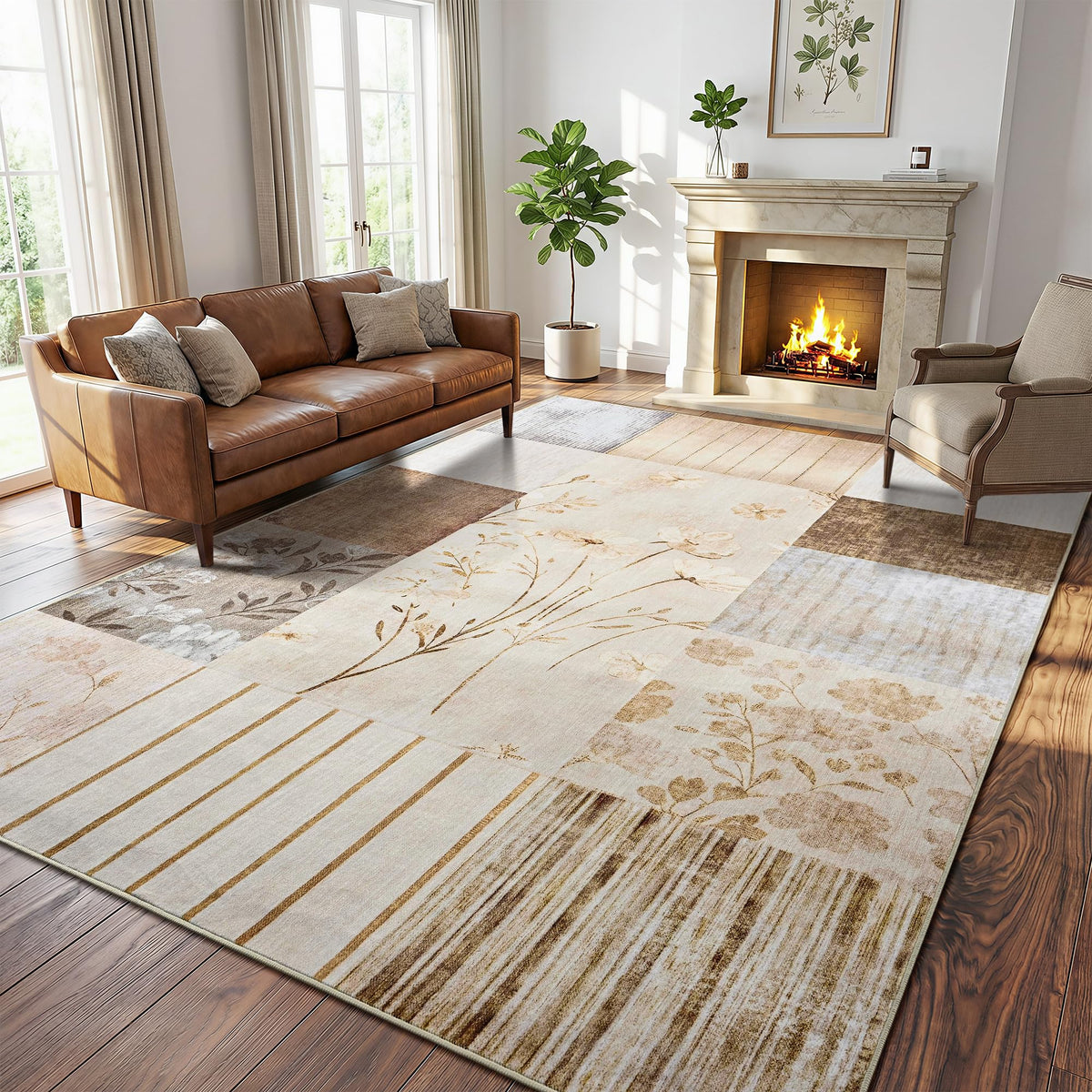 4'x6' Colorful Geometric Patchwork Floral Area Rug