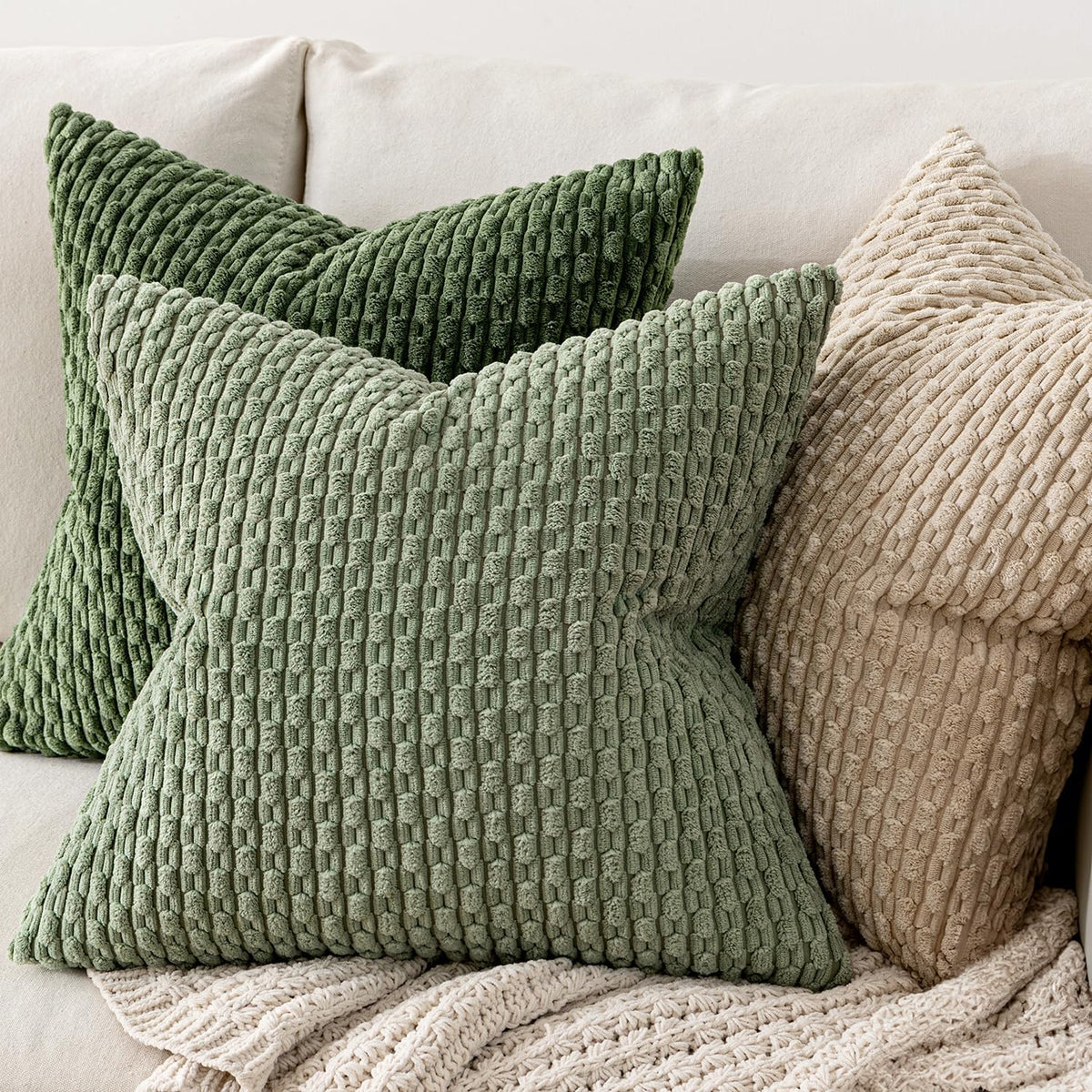 MIULEE Decorative Throw Pillow Covers 18x18 Sage Green Textured Corduroy