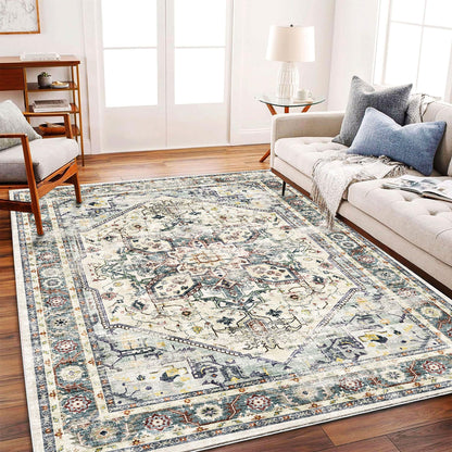 CHAMPLANT 6'x9' Washable Vintage Area Rug Boho Chic Medallion Distressed Design Non-Shedding Easy Care Ideal for High Traffic Areas in Living Room Bedroom Kitchen Office Large Carpet