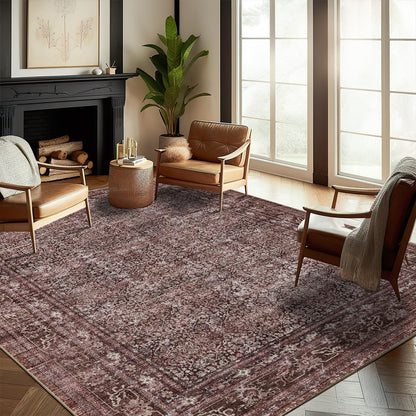 CHAMPLANT 6'x9' Washable Vintage Area Rug Boho Chic Medallion Distressed Design Non-Shedding Easy Care Ideal for High Traffic Areas in Living Room Bedroom Kitchen Office Large Carpet