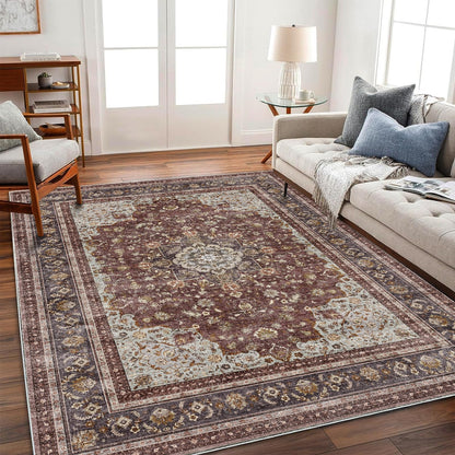 CHAMPLANT 6'x9' Washable Vintage Area Rug Boho Chic Medallion Distressed Design Non-Shedding Easy Care Ideal for High Traffic Areas in Living Room Bedroom Kitchen Office Large Carpet