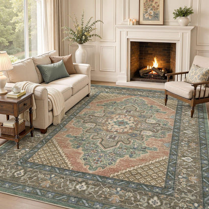 Tortania Area Rug 5x7 Living Room Rug Washable Soft Cream/Blue