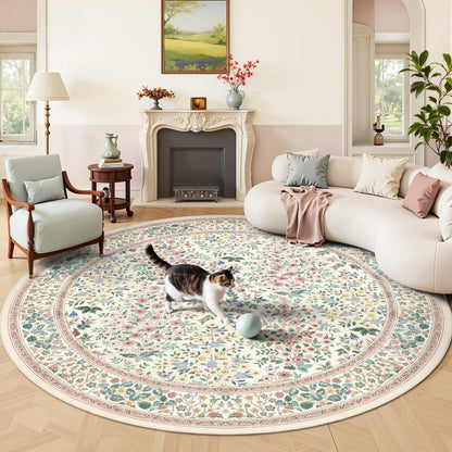 8x10 Area Rugs, Machine Washable Low Pile Floral Rugs for Living Room, Bedroom, Large Boho Area Rug with Non-Slip Backing for Dining Room(Beige Floral)