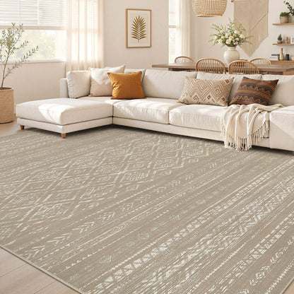 Nakagishi Boho 5x7 Area Rug Living Room Rugs Machine Washable Beige/Brown